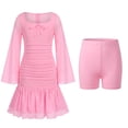 thumbnail image 4 of IBTOM CASTLE Teen Girls Dress Graduation Dress for Girls Long Bell Sleeve Mermaid Hem Prom Bodycon Dress With Shorts Bowknot Slim Fit Dresses Homecoming Birthday Outfit Pink, 4 of 7