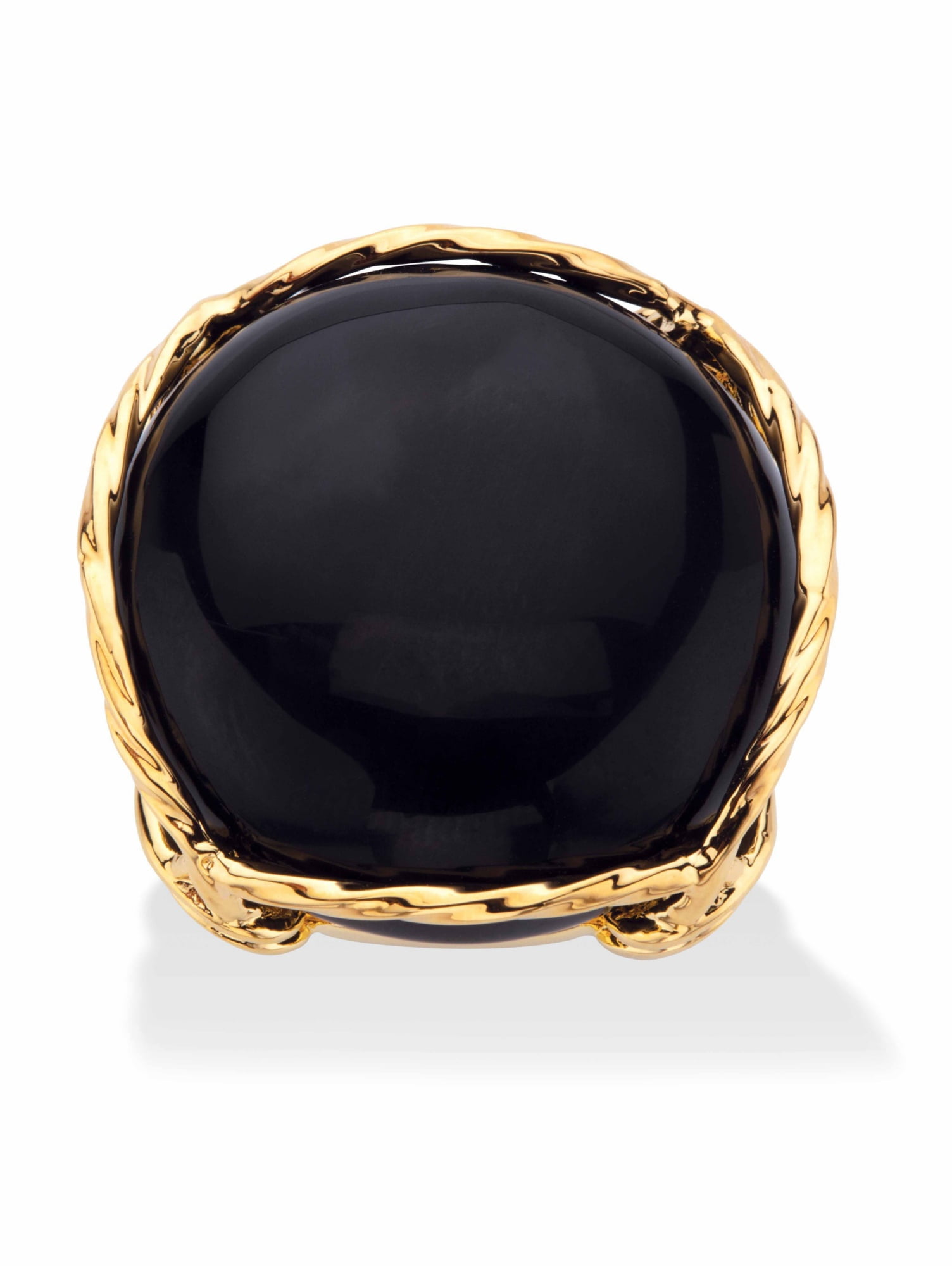 Bold Round Black Onyx Gemstone Crown Band Ring Real Solid 14K Yellow Gold 