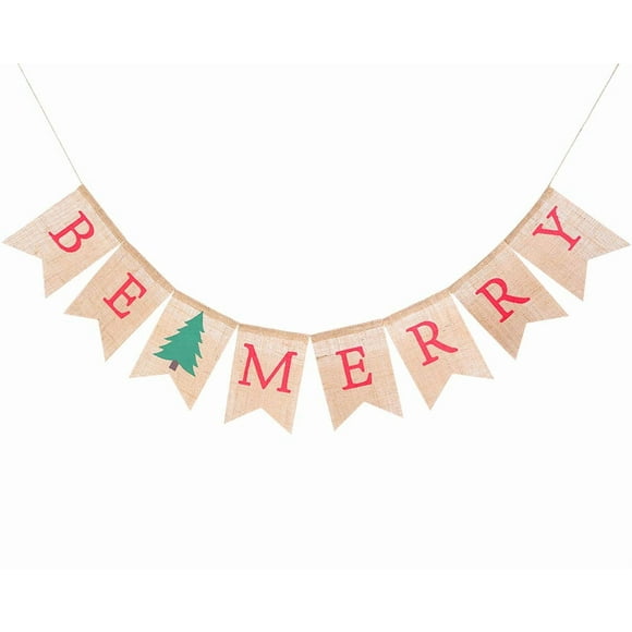 Be Merry Burlap Banner for Partyprops - Handmade Merry Christmas Sign Banner for Home Decor,Be Merry Banner with Tree Sign,Best Christmas Decorations for Family