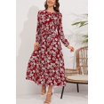 thumbnail image 2 of Round Neck Bow Detail Floral Print Dress for Women Mid-Calf Length Red X-Large, 2 of 4