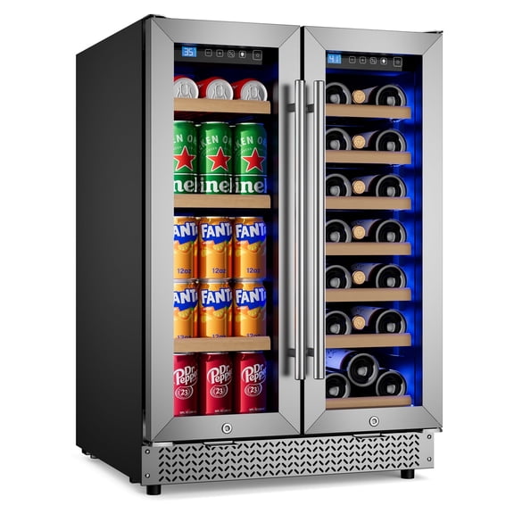 AVAHUM 24 Inch 21-Bottle & 88-Can Dual Zone Wine and Beverage Refrigerator, Under Counter Built-In Fridge, Round Handle