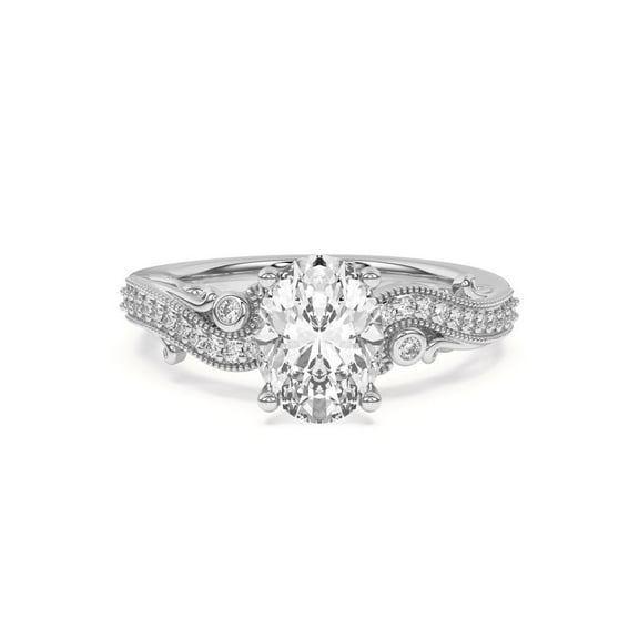 Oryn Jewel Oval Cut Diamond Engagement Ring - Lab Created 2 Ct Stone with Vintage Art Deco Milgrain Filigree Details - Crafted for Women in 14K White Gold Over Jewelry Perfect for Weddings