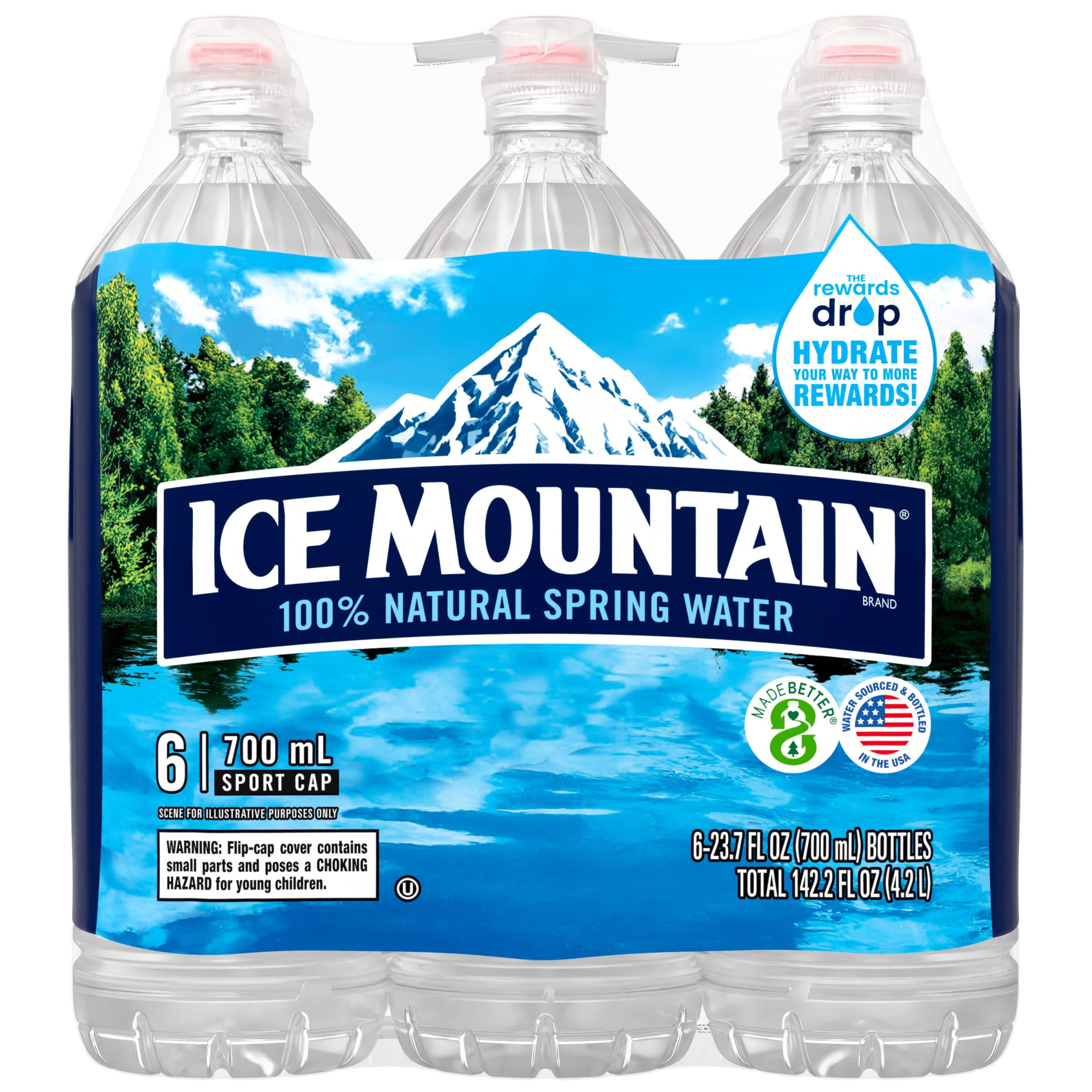 ICE MOUNTAIN Brand 100% Natural Spring Water, 23.7-ounce plastic sport cap bottles (Pack of 6), 2 Count