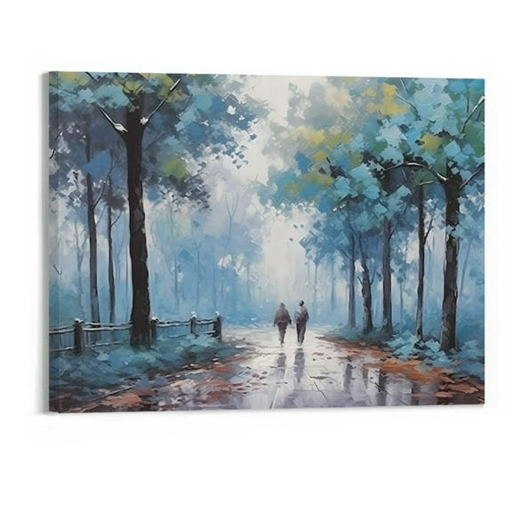 Shiartex Canvas Print Fall Decor Blue Leaf Forest Wall Art 20x16in