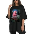 thumbnail image 4 of Plus Size Shirt for Women Black Tops for Women Short Sleeves Shirt for Women Red-Browed Bird Pink 2 T Shirt Crewneck Shirt for Women 5XL, 4 of 5