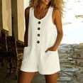 thumbnail image 6 of Purcolt Overalls for Women Summer Crew Neck Sleeveless Cotton Rompers Casual Button Front Short Jumpsuits with Pockets, 6 of 9