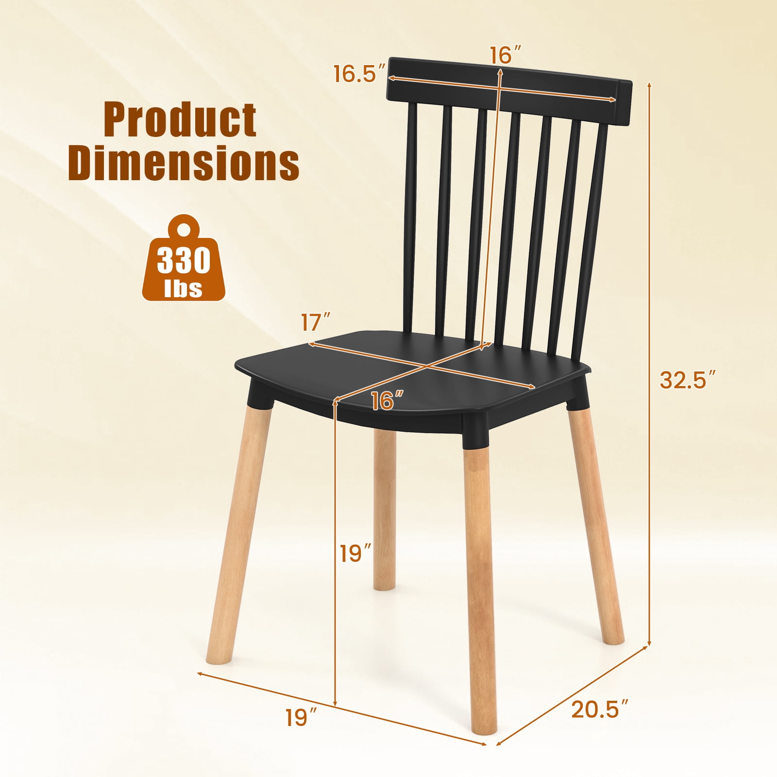 Giantex Set of 4 Windsor Dining Chairs, Armless Side Chairs w/ Spindle Back, Black
