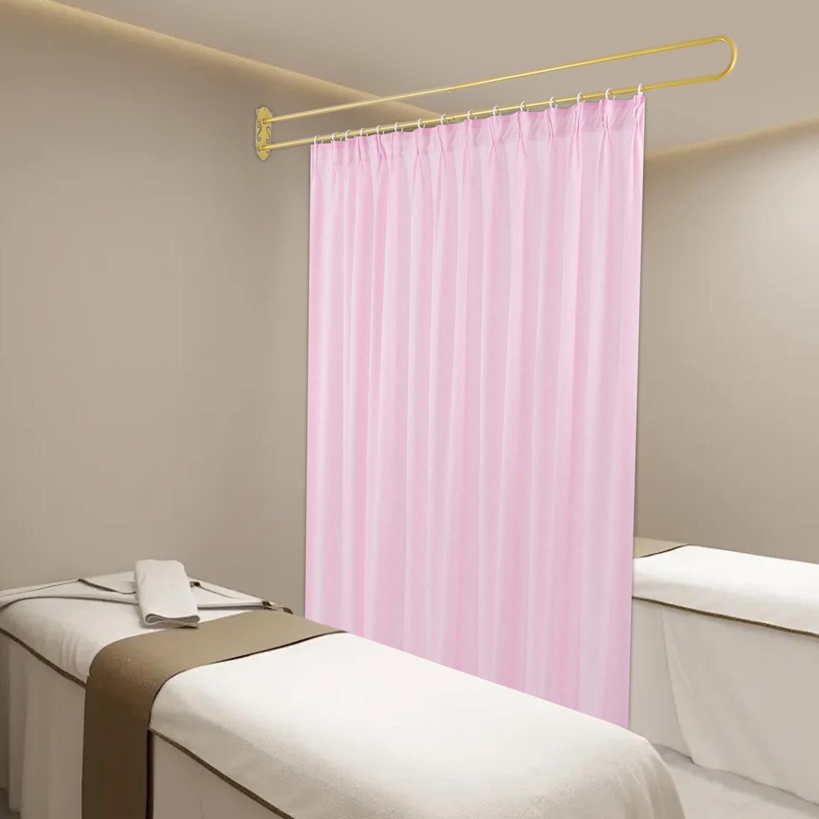 2M Privacy Partition Curtain Metal Support Wall Mounted U-Shape Room Divider for Offices, Conference Rooms, Beauty Salons