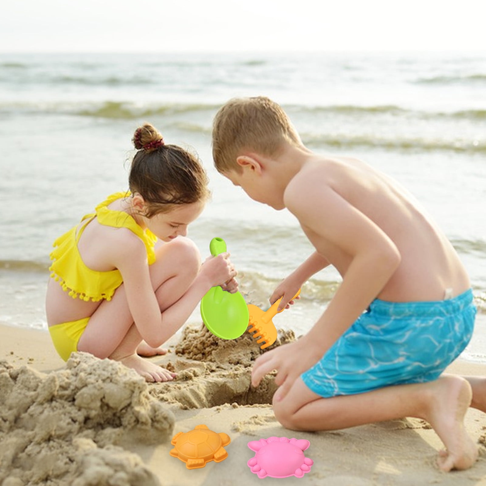 Ensemble Jouets De Plage Pour Enfants - Pelle, Moules, Moulin à Vent, Sablier - Sac Portable