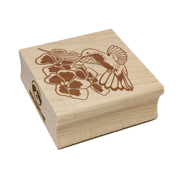 Hummingbird Hovering Over Flowers Square Rubber Stamp Stamping Scrapbooking Crafting - Small 1.25in