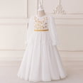 thumbnail image 4 of Ticikt Girls Abaya Embroidered Belted Robe Dress Kids Long Sleeve V Neck Lace Prayer Dress Arabic Kaftan Dress,Color:White,Size:4-5 Years, 4 of 9