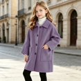 thumbnail image 2 of TIREOW Girls Mid‑Length Coat Solid Color Single Breasted Long Sleeve Lapel Trench Coat Fall Winter Fashionable Warm Overcoat, 2 of 9