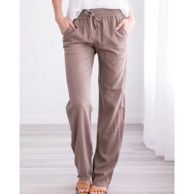 New solid color Spring And Summer Women's Cotton Linen Drawstring Loose Wide-Leg Pocket Pants Hot Sale Long Trousers