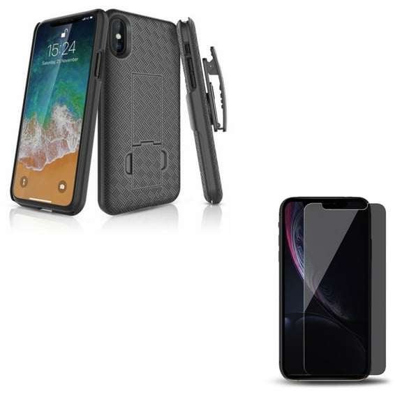 Privacy Screen Protector & Case Belt Clip for iPhone XS ONLY - Tempered Glass Curved Anti-Spy Anti-Peep   Holster Swivel Cover Kickstand Combo