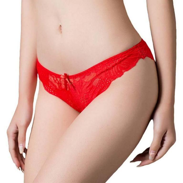 Baywell Womens Lace Panties Underwear Bow Bikini Panty Low-rise Seamless  Hipster Breathable Soft Stretch Underpants Red M