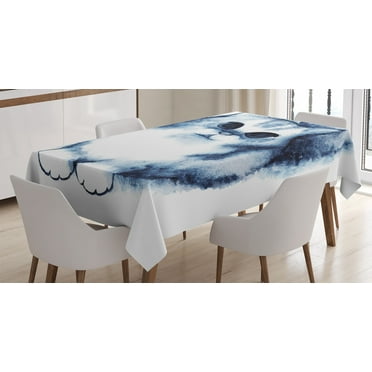Ambesonne Navy Blue Tablecloth Rectangular Table Cover, Cat Kitty Design, 60"x84", Grey White