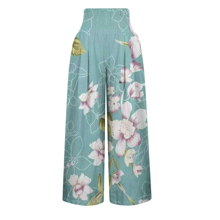 【新品未開封】piping color roomwear （ladies） Plus Size Wide Leg Pants for Women Smocked High Waist Lounge