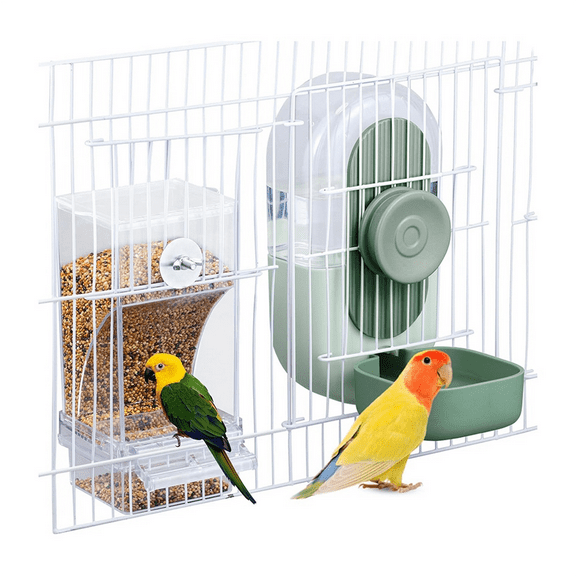 No Mess Bird Feeder & Water Dispenser Set - Automatic Feeding Hydration, Parakeet Cage Accessories for Parrots