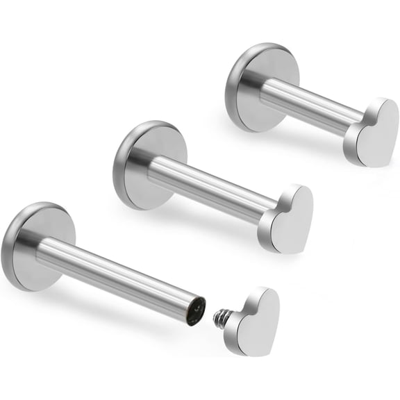 3pcs 16G 6mm 8mm 10mm Internally Threaded 3mm Heart/Star/Moon/Round Labret Monroe Lip Tragus Cartilage Earring Ring Stud Piercing Jewelry