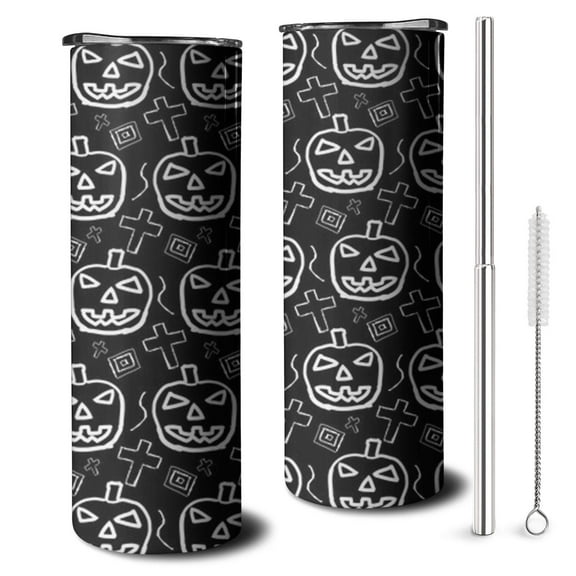 Wizard Halloween 20oz Skinny Tumbler with Straw - Spooky Gothic Design Insulated Stainless Steel