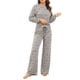 thumbnail image 1 of Conjunto de pijamas para mujer, suave, transpirable, 2 piezas, cuello redondo, manga larga, tops, pantalones con cordón, ropa de dormir, 1 of 7