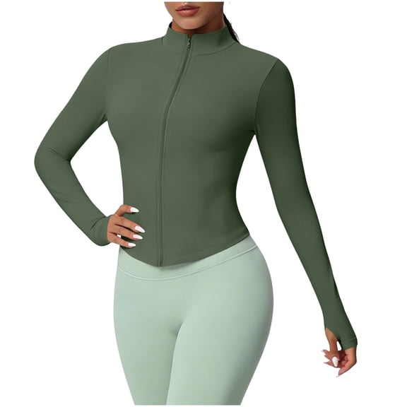 PBFRDSJ Yoga Jackets for Women Full Zip Athletic Cropped Jacket with Thumb Holes Lightweight Slim Fit Sun Protection Top for Workout Running Hiking