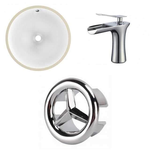 American Imaginations 15.25-in. W Round Bathroom Undermount Sink Set In White - Chrome Hardware AI-26757