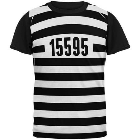 Halloween Prisoner Old Time Striped Costume All Over Mens Black Back T Shirt
