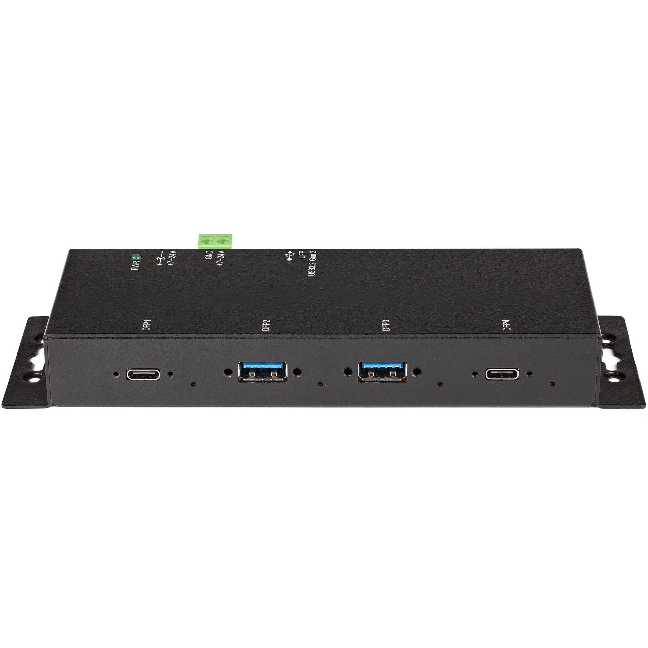 StarTech.com 4 Port USB C Hub 10Gbps, Metal Industrial USB-C Hub, 2x USB-C & 2x USB-A, ESD Surge Protection, Self-Powered USB Type-C Hub