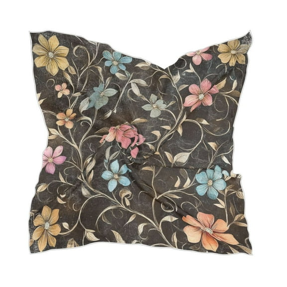 Pastel Flowers and Vines Pattern Women's Fashion Soft Scarf Square Satin Head Scarf Neck Scarf Head Hair Wraps
