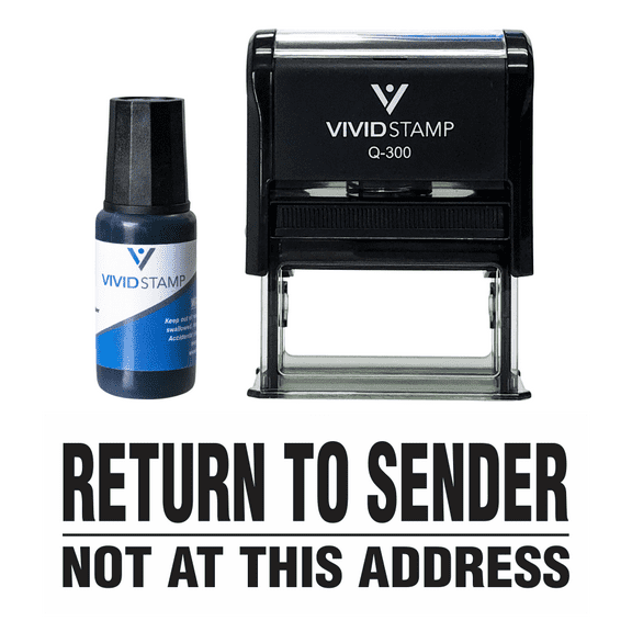 Vivid Stamp Return To Sender Not At This Address Self Inking Rubber Stamp Combo With Refill (Black Ink) - Large
