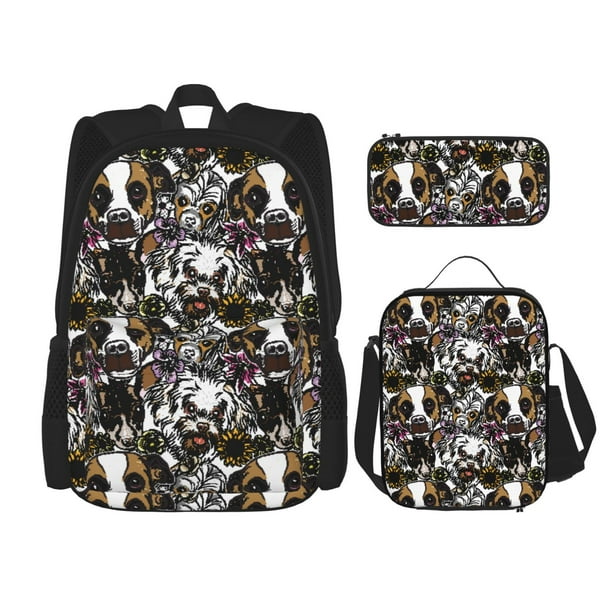 Balery Cute Dogs Puppy2 Mochila Escolar 3 en 1 para Niños - Mochila Resistente con Lonchera Térmica y Estuche - Mochila Escolar para Niños y Niñas