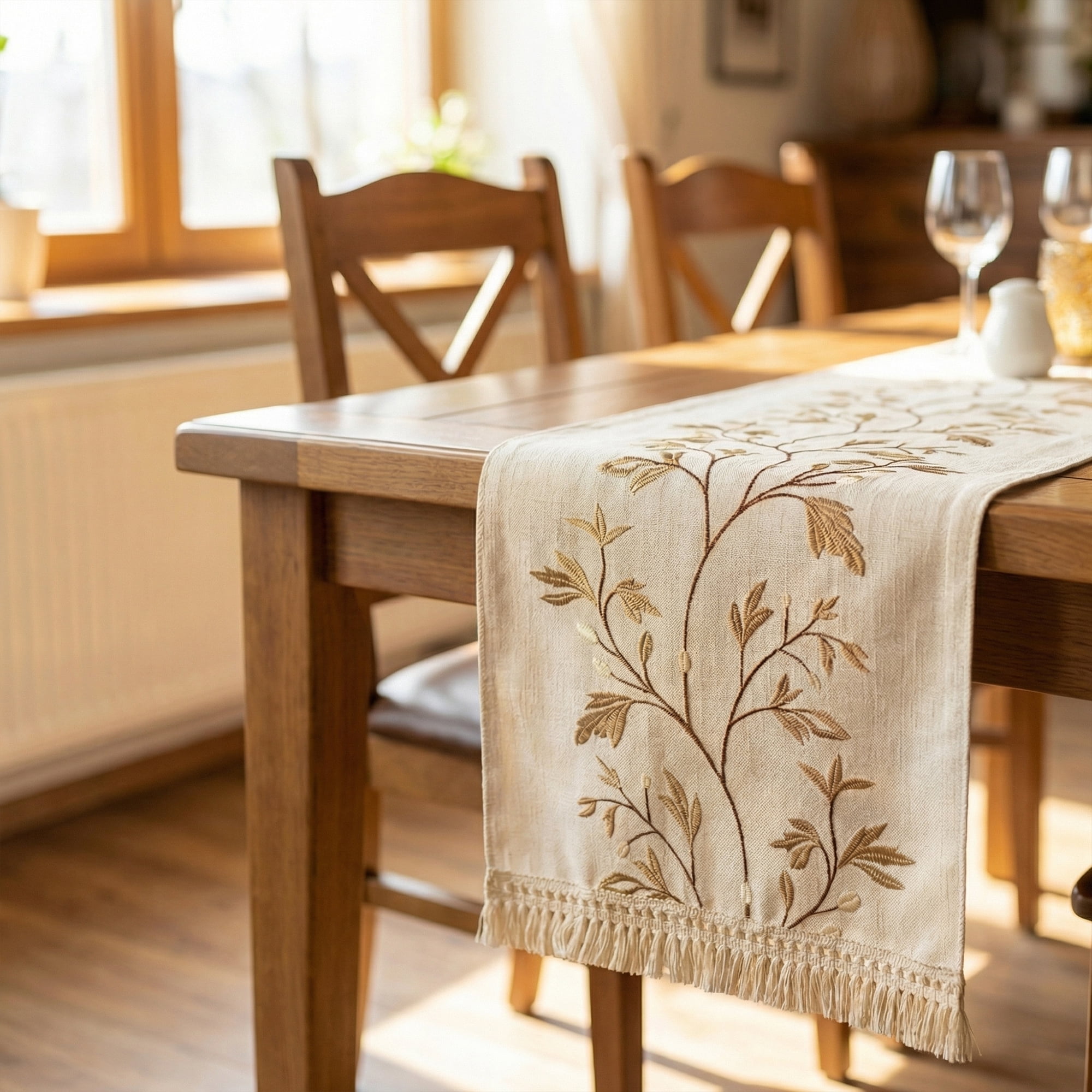 Unique Bargains Long Washable Floral Table Runner for Dining Decor Coffee 15.4"x63"