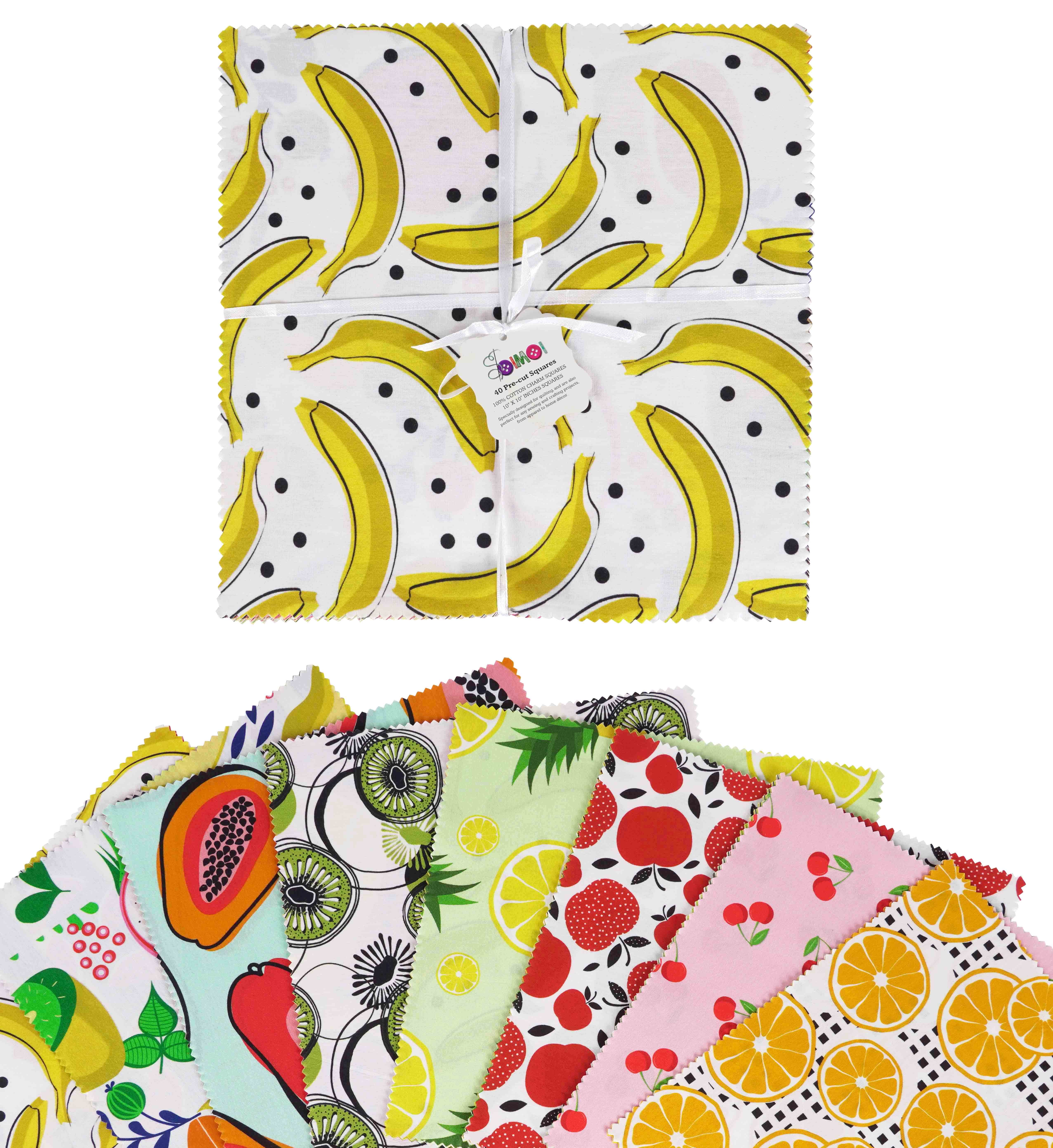 Soimoi Precut 10-inch Tropical Fruit Prints Cotton Fabric Bundle Quilting Squares Charm Pack DIY Patchwork Sewing Craft- Multicolor