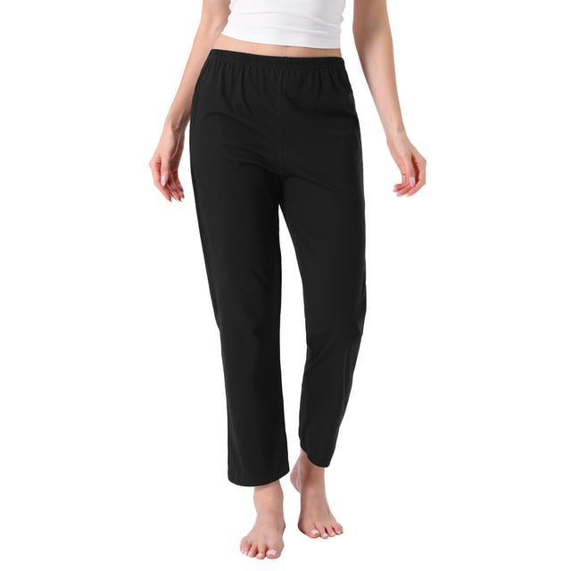 Pantalones de pijama de algodón a cuadros para mujer con cintura elástica y bolsillo, pantalones de lounge largos XL negros