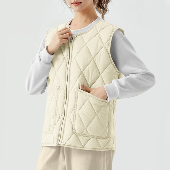 Miluxas Womens Puffer Vest Lightweight Sleeveless Cropped Quilted Jackets Fall Winter Zip up Coat Outerwear White XL(XL)