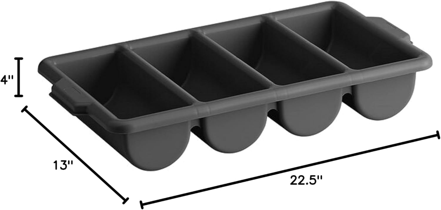 TrueCraftware- 4 Compartments Silverware Organizer Cutlery Tray Black Color 22-1/2" x 13" x 4"- Plastic Utensils Drawer Holder Cutlery Holder for Kitchen Home and Restaurant Organization