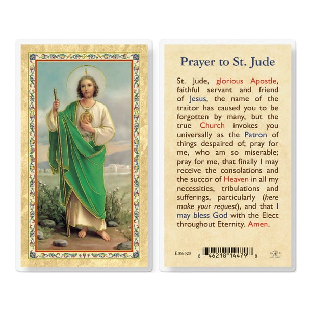 St. Jude - Prayer to St. Jude Gold-Stamped Laminated Catholic Prayer ...