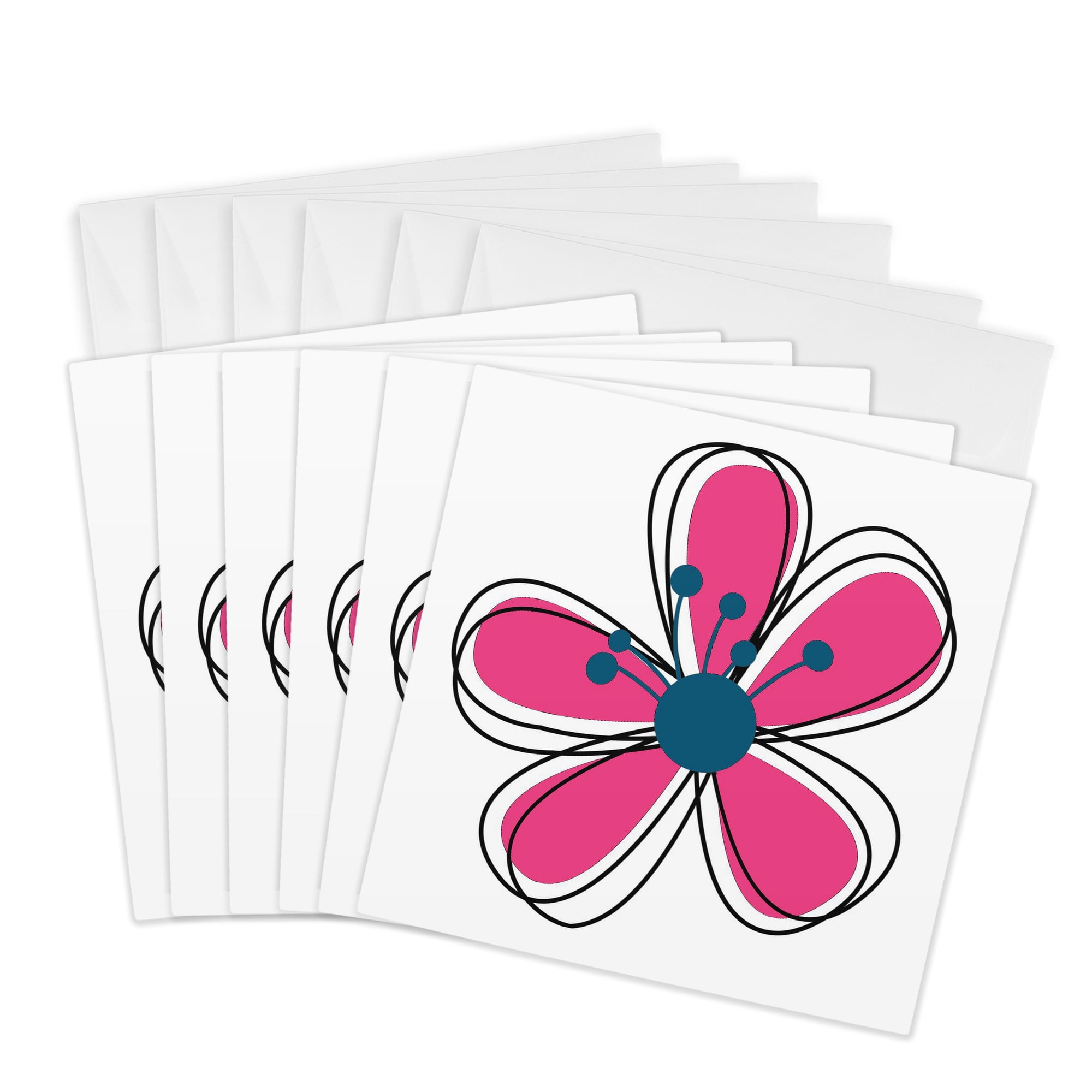 3drose Pink and Blue Contemporary Graphic Flower 6 Greeting Cards with Envelopes