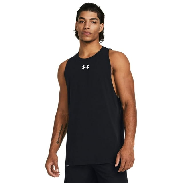 Camiseta sin mangas Under Armour Baseline Cotton para hombre, color blanco y negro