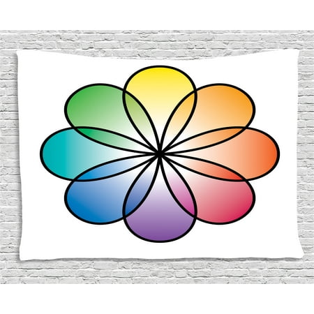 Rainbow Tapestry, Flower of Life Design with Colorful Petals Eastern Chinese Feng Shui Themed Design, Wall Hanging for Bedroom Living Room Dorm Decor, 60W X 40L Inches, Multicolor, by