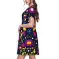 thumbnail image 2 of Picia Colorful Mexican Pattern Women's Short Sleeve Summer Dress Pleated Loose Swing Knee Length Short Sleeve Swing Dresses, 2 of 6