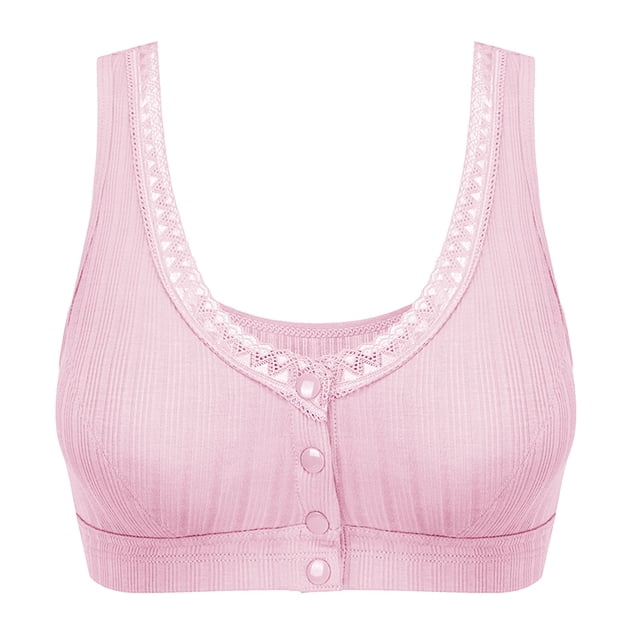 Gibobby Brasier Cierre Frontal Sujetador de mujer sin anillo de, chaleco fruncido, botón abierto frontal, ropa interior, diseño de botón de encaje(Rosa,X-Grande)