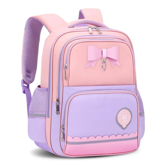 BUTIED Schoolbag for 6-13, Ergonomic Backpack with Reflectors, Lightweight Books Bag with Cute Bow for Study & Travel