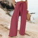 thumbnail image 1 of WILLBEST Pantalones Casuales de Lino para Mujer, Cintura Alta Elástica, con Cordón Ajustable, Holgados, de Pierna Ancha, para Actividades Informales En La Playa. Grande, 1 of 4
