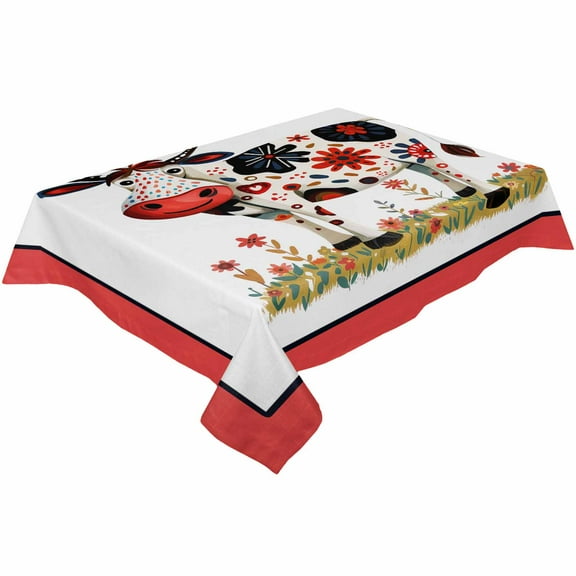 Farmhouse Cow Rectangle Tablecloths 52x70,Farm Autumn Floral Leaves Watercolor Table Cloth Table Cover Indoor/Outdoor Tabletop Decor for Wedding Holiday Party Dinner Baby Shower
