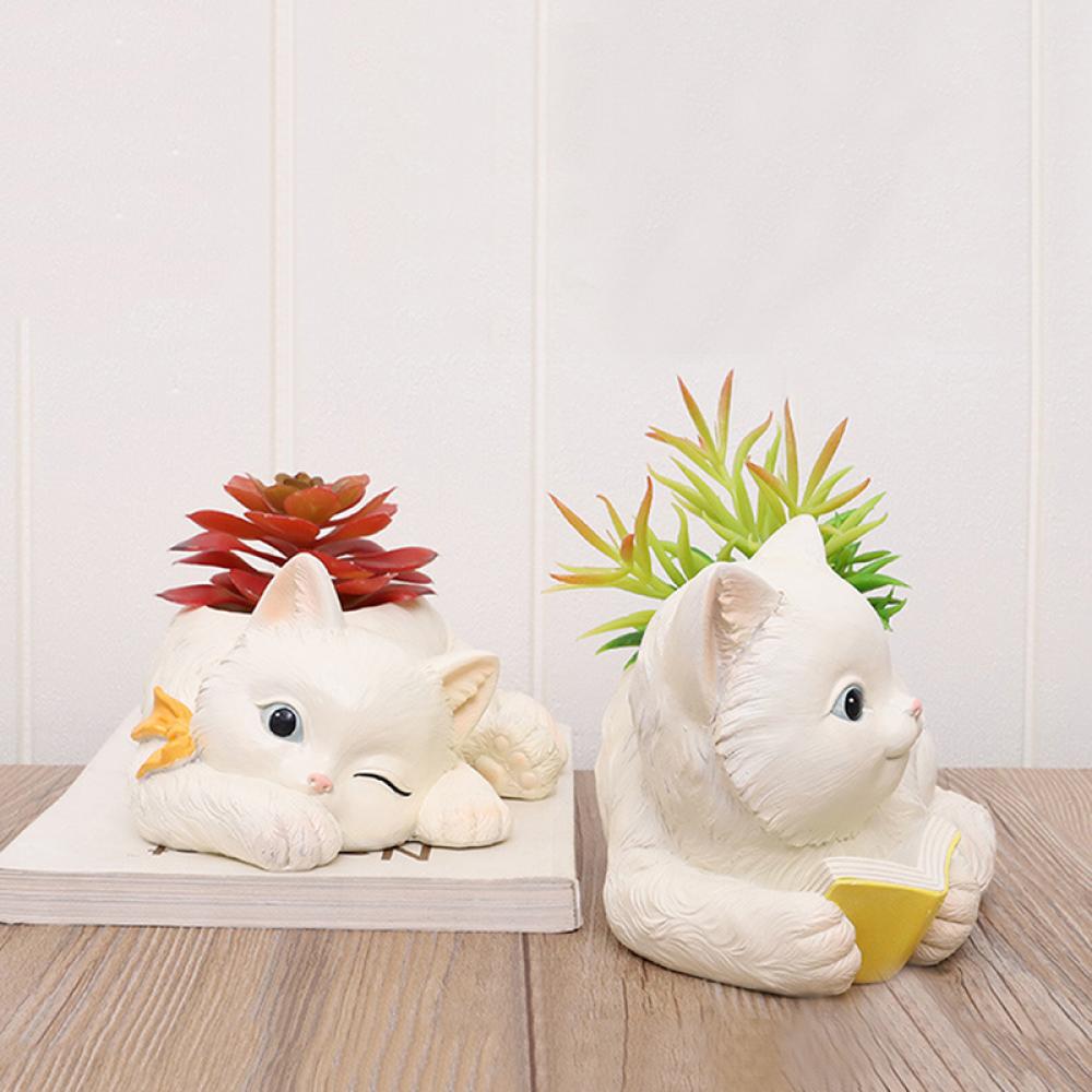 MOOSUP Succulent Planter, Cute Rest Cat Resin Flower Pots, for Indoor