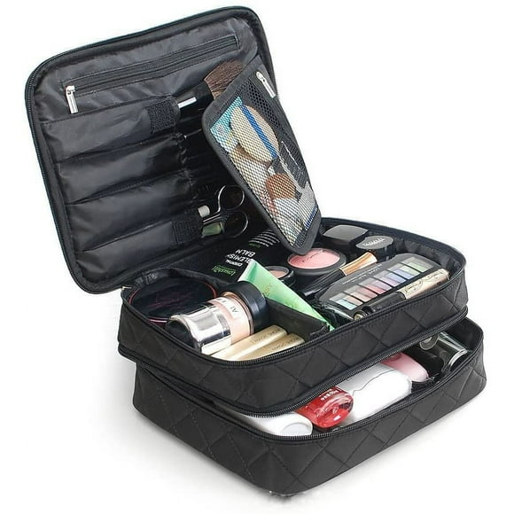 Large Makeup Bag, Travel Cosmetic Bag Double Layer Make Up Bag with Portable Clear Toiletry Bag Water-resistan Makeup
