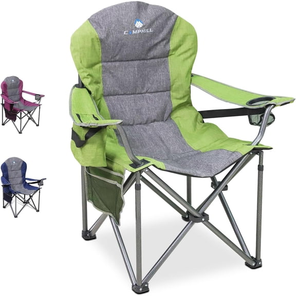Northroad Oversized Portable Camping Chair, Full Padded Outdoor Folding Chair Support 350 LBS, Heavy Duty Lawn Chair with Cup Holder, Cooler Bag, Lumbar Support, Head Pocket for Adult (Green)