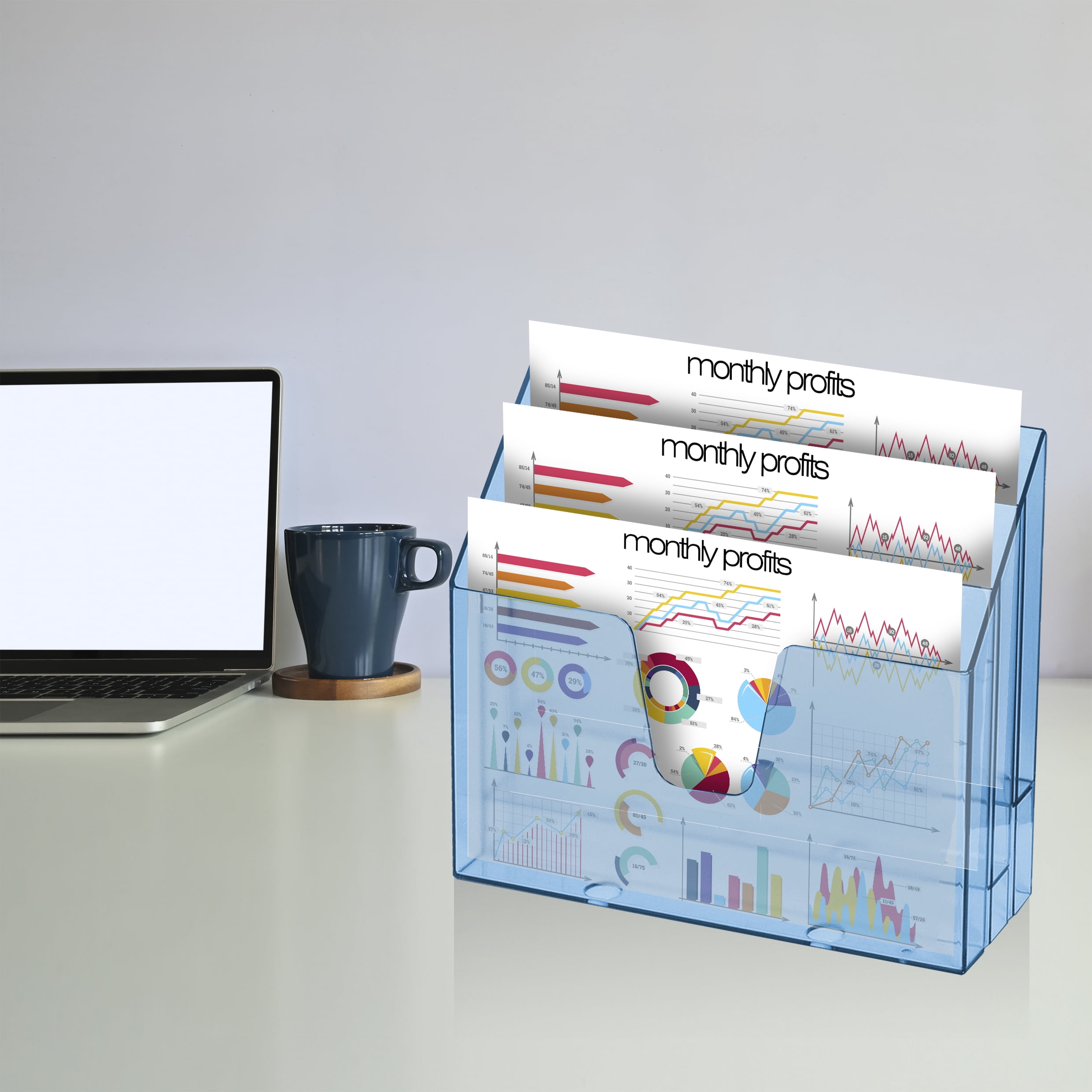Acrimet Horizontal Triple File Folder Organizer (Clear Blue Color)
